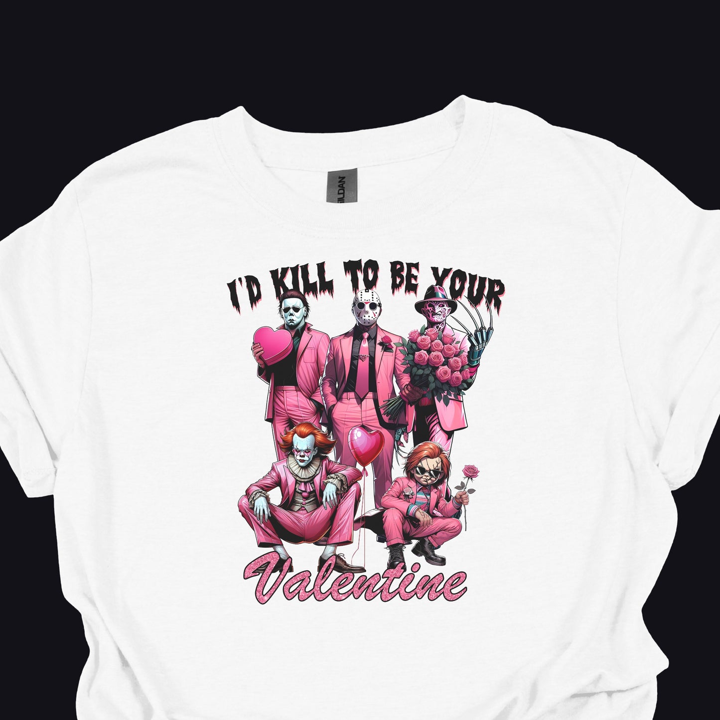 I’d Kill To Be Your Valentine Shirt Hoodie Sweatshirt – Pink Horror Valentine Graphic Tee Funny Dark Love Gift