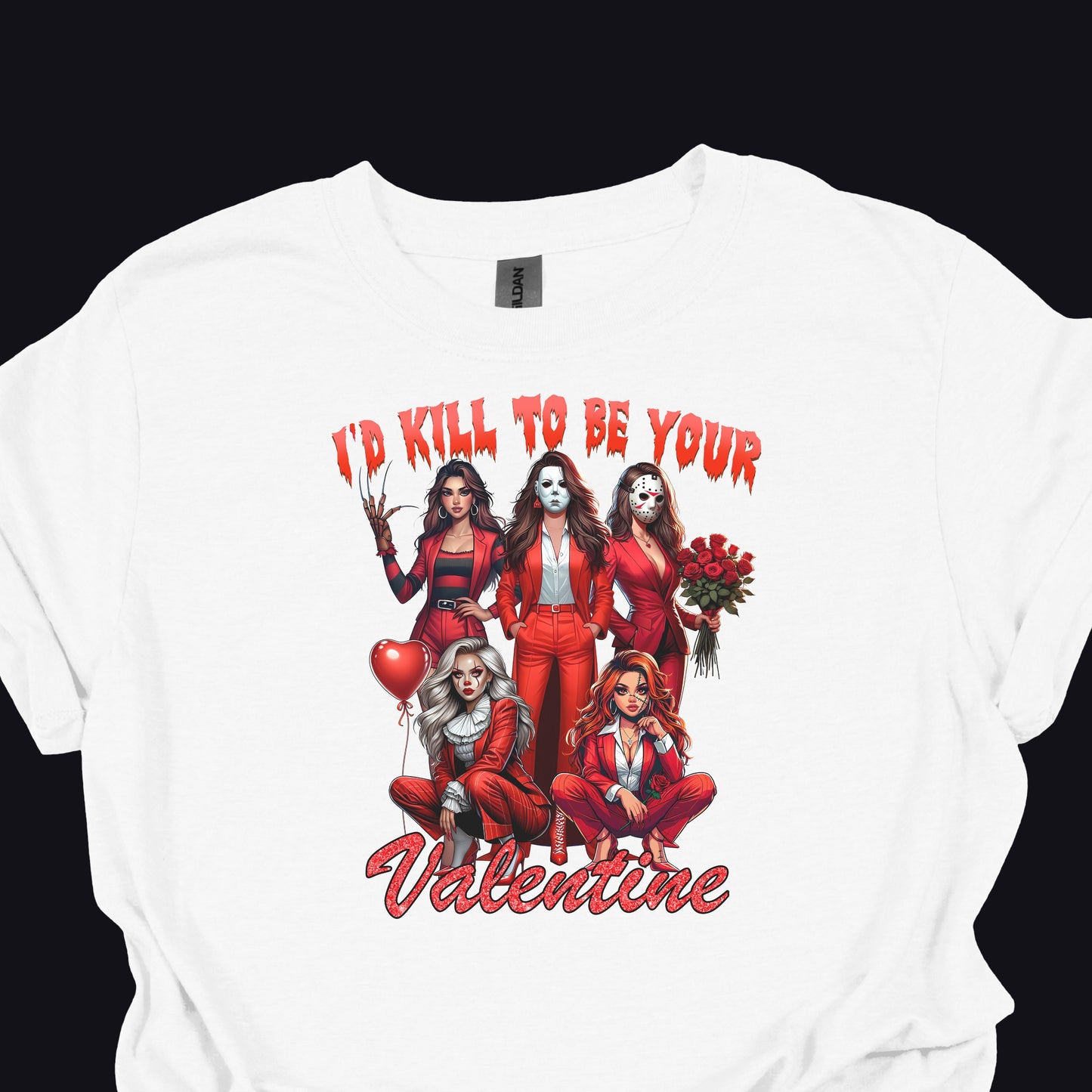 I’d Kill To Be Your Valentine Shirt Hoodie Sweatshirt – Horror Valentine Graphic Tee Funny Dark Love Gift