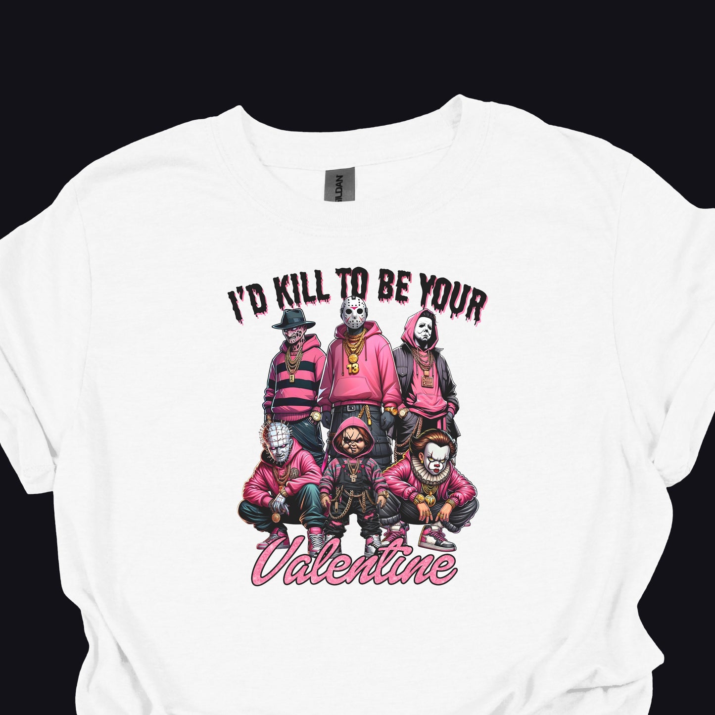 I’d Kill To Be Your Valentine Shirt Hoodie Sweatshirt – Horror Valentine Pink Graphic Tee Funny Dark Love Gift