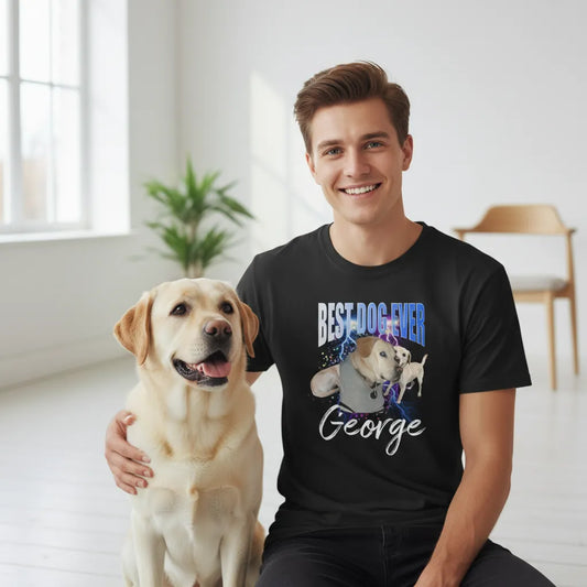 Personalized 3-Photo Pet Shirt – Custom Name & Top Text “Best Dog Ever” Tee