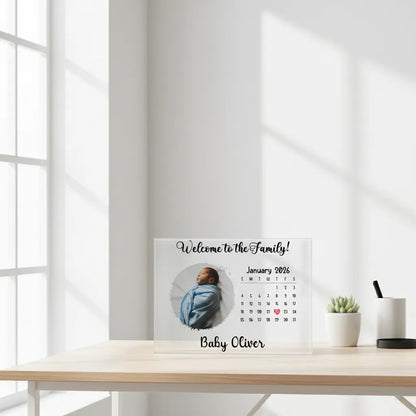 Personalized Newborn Acrylic Photo Block (7x5) – “Welcome to the Family” Keepsake