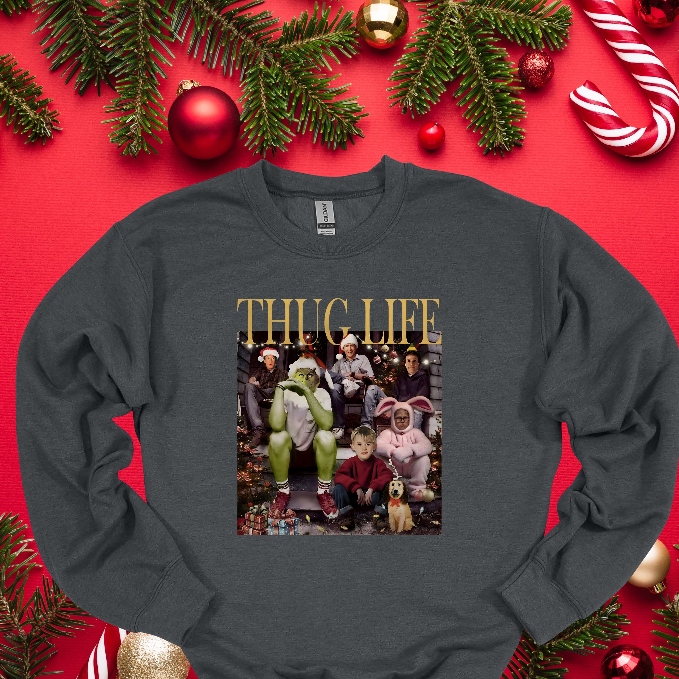 Thug Life Christmas Crewneck – Funny Grinch Family Holiday Sweater