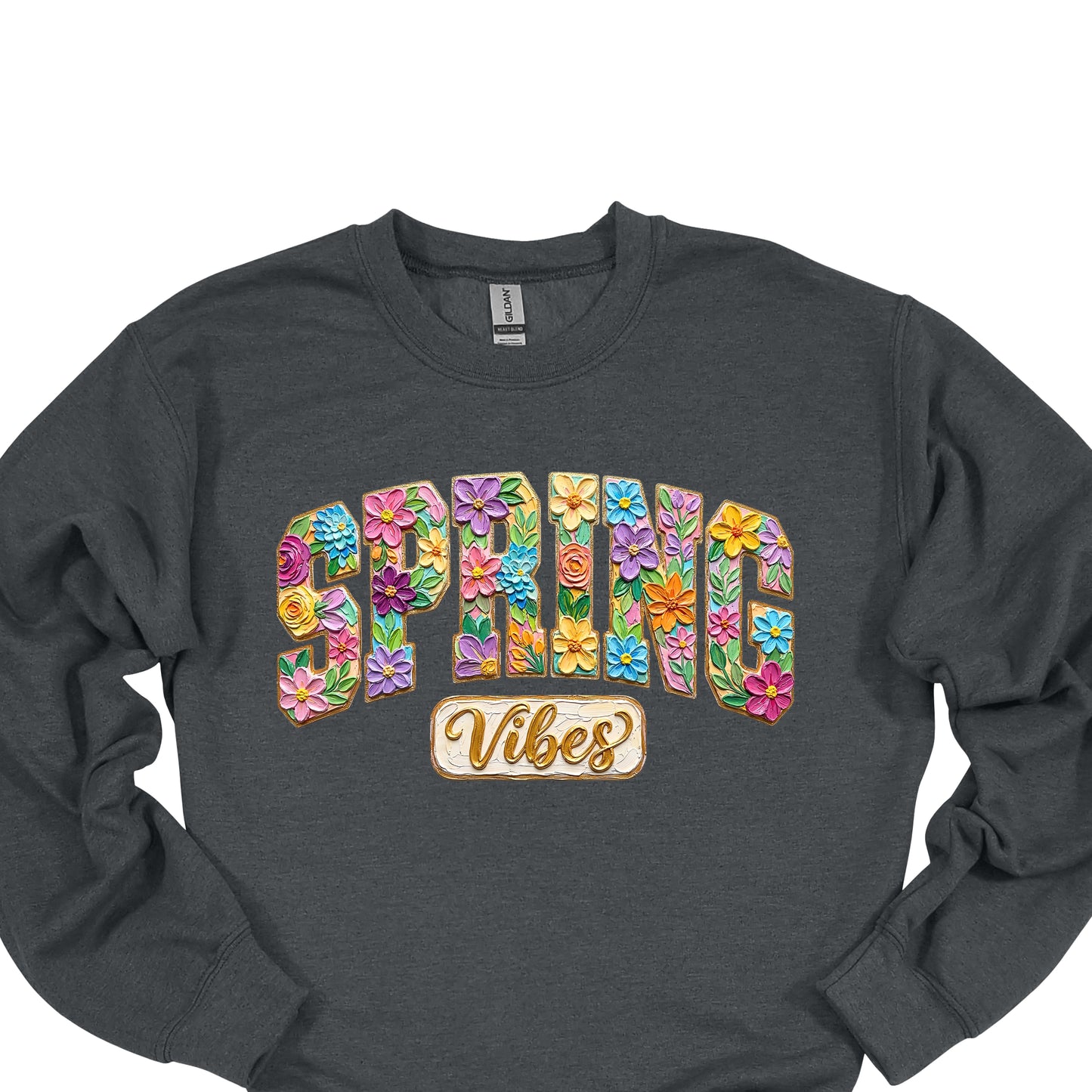Spring Vibes Floral Shirt – Colorful Flower Letter Graphic Tee