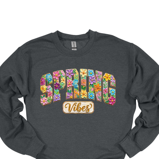 Spring Vibes Floral Shirt – Colorful Flower Letter Graphic Tee