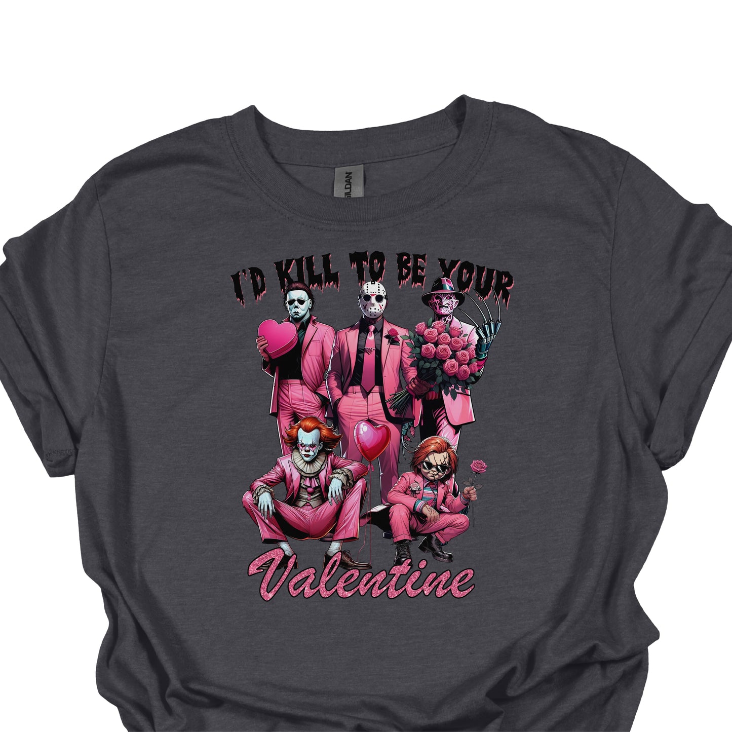 I’d Kill To Be Your Valentine Shirt Hoodie Sweatshirt – Pink Horror Valentine Graphic Tee Funny Dark Love Gift