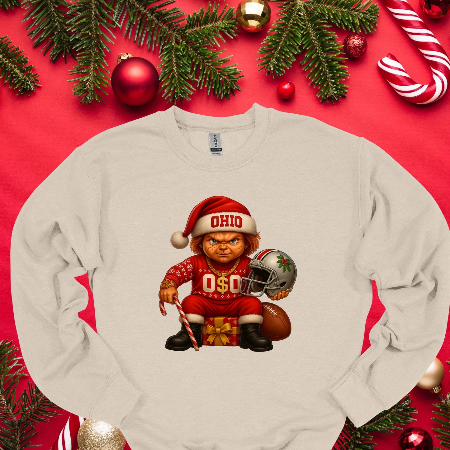 Ohio Christmas Grumpy Elf Football Tee – Funny Holiday Buckeye Fan Shirt