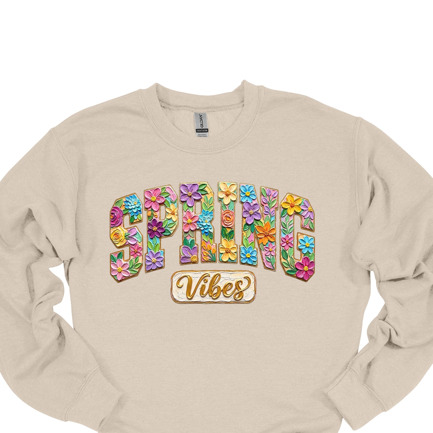 Spring Vibes Floral Shirt – Colorful Flower Letter Graphic Tee