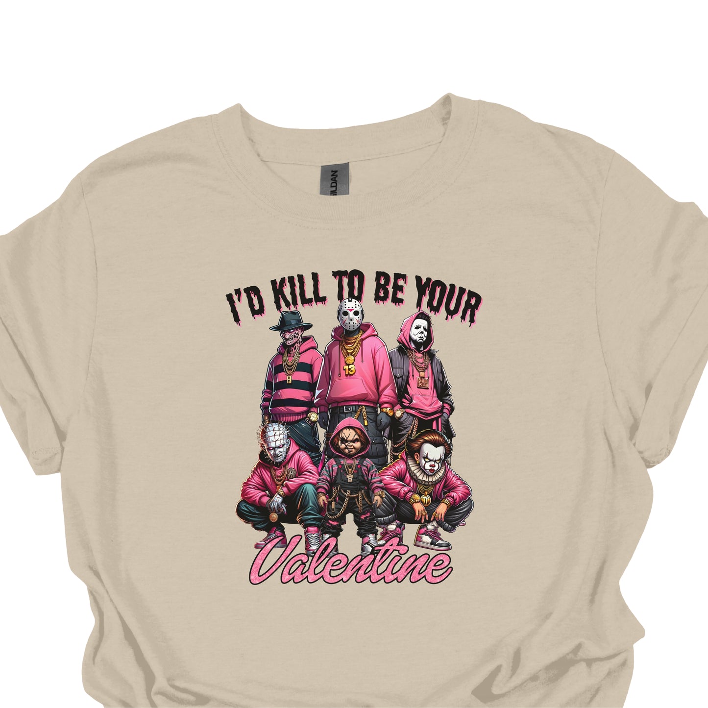 I’d Kill To Be Your Valentine Shirt Hoodie Sweatshirt – Horror Valentine Pink Graphic Tee Funny Dark Love Gift