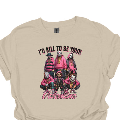 I’d Kill To Be Your Valentine Shirt Hoodie Sweatshirt – Horror Valentine Pink Graphic Tee Funny Dark Love Gift