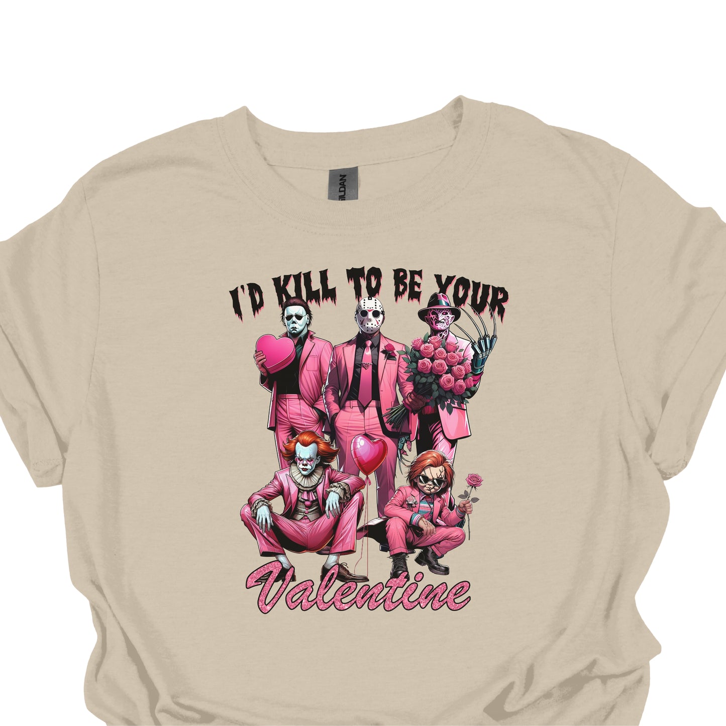 I’d Kill To Be Your Valentine Shirt Hoodie Sweatshirt – Pink Horror Valentine Graphic Tee Funny Dark Love Gift