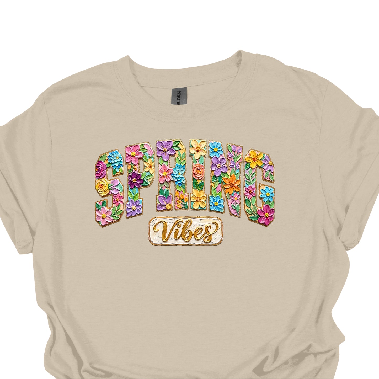 Spring Vibes Floral Shirt – Colorful Flower Letter Graphic Tee