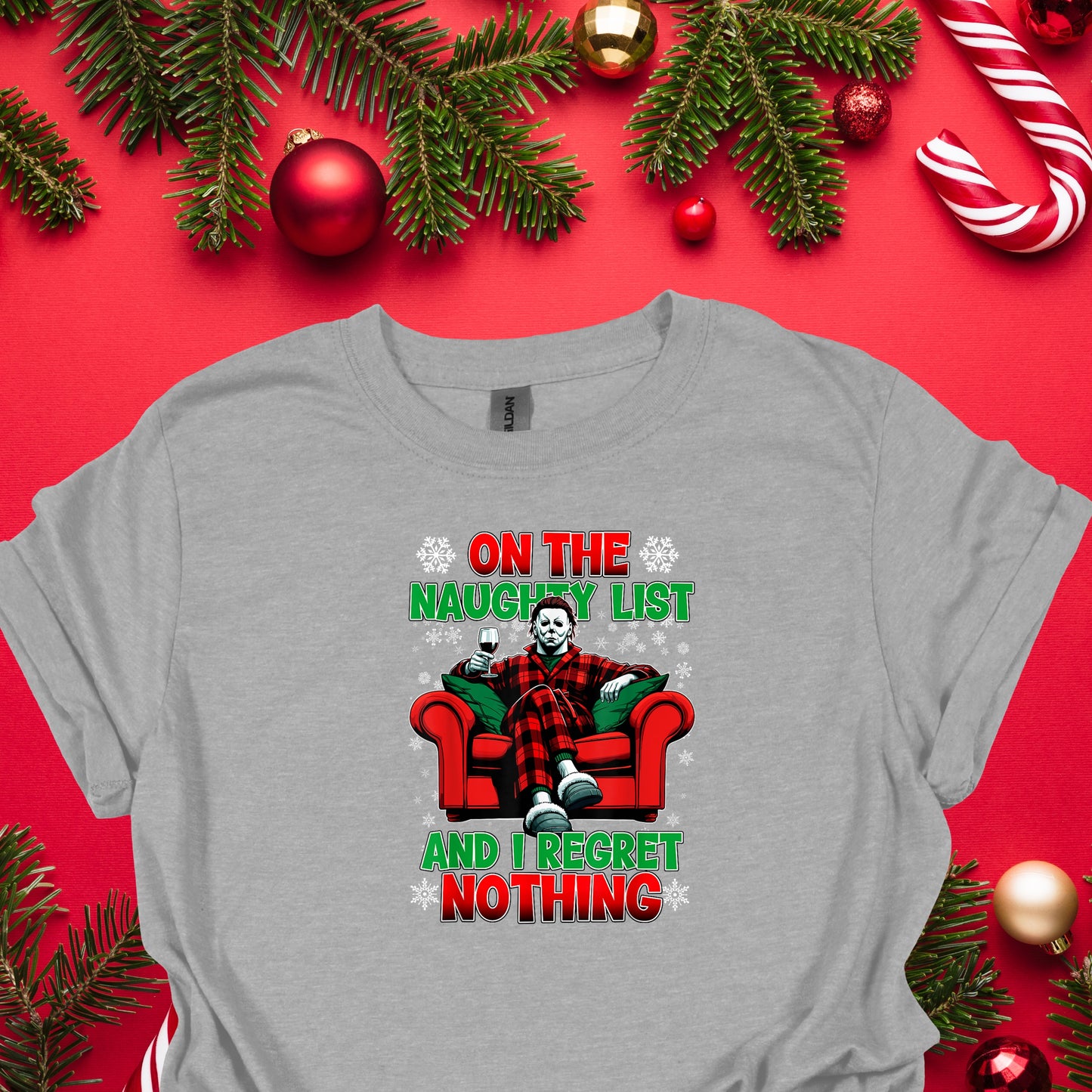 Naughty List Christmas Horror Tee – Funny Holiday Shirt for Horror Fans