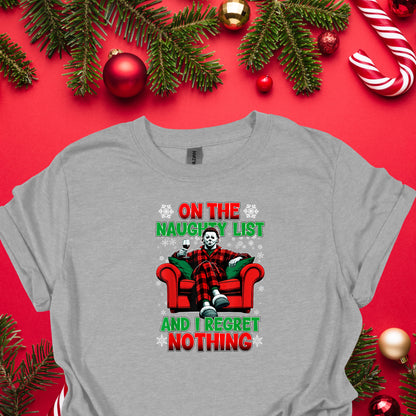 Naughty List Christmas Horror Tee – Funny Holiday Shirt for Horror Fans