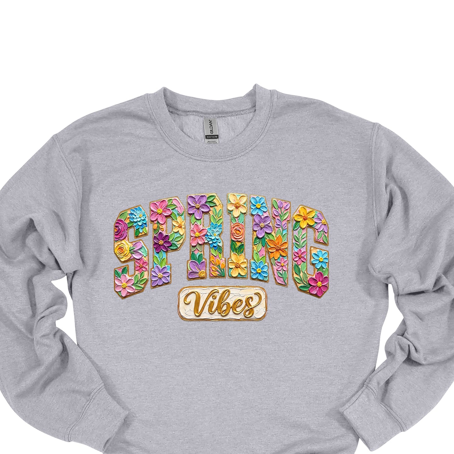 Spring Vibes Floral Shirt – Colorful Flower Letter Graphic Tee