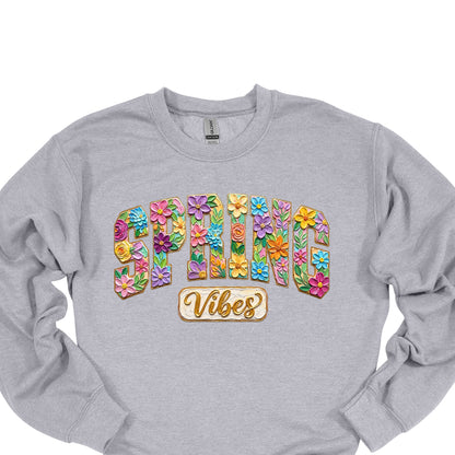 Spring Vibes Floral Shirt – Colorful Flower Letter Graphic Tee