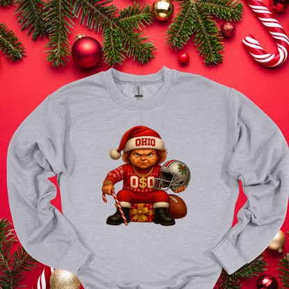 Ohio Christmas Grumpy Elf Football Tee – Funny Holiday Buckeye Fan Shirt