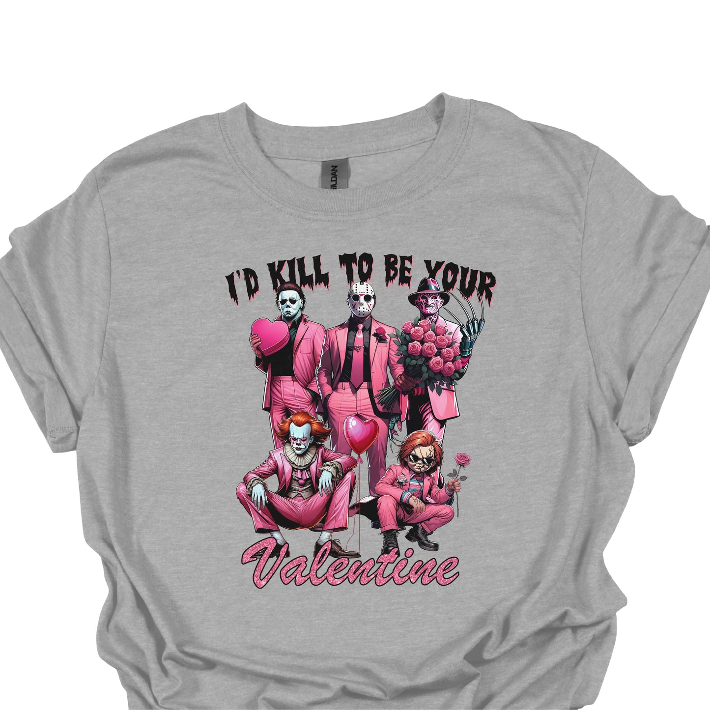 I’d Kill To Be Your Valentine Shirt Hoodie Sweatshirt – Pink Horror Valentine Graphic Tee Funny Dark Love Gift