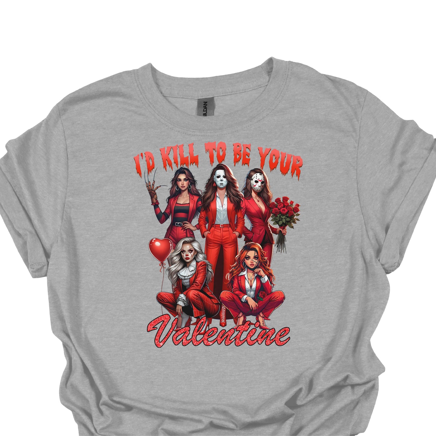 I’d Kill To Be Your Valentine Shirt Hoodie Sweatshirt – Horror Valentine Graphic Tee Funny Dark Love Gift