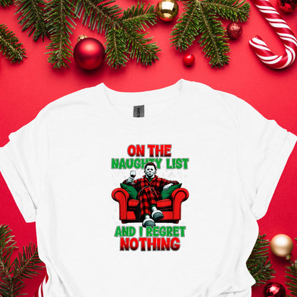 Naughty List Christmas Horror Tee – Funny Holiday Shirt for Horror Fans
