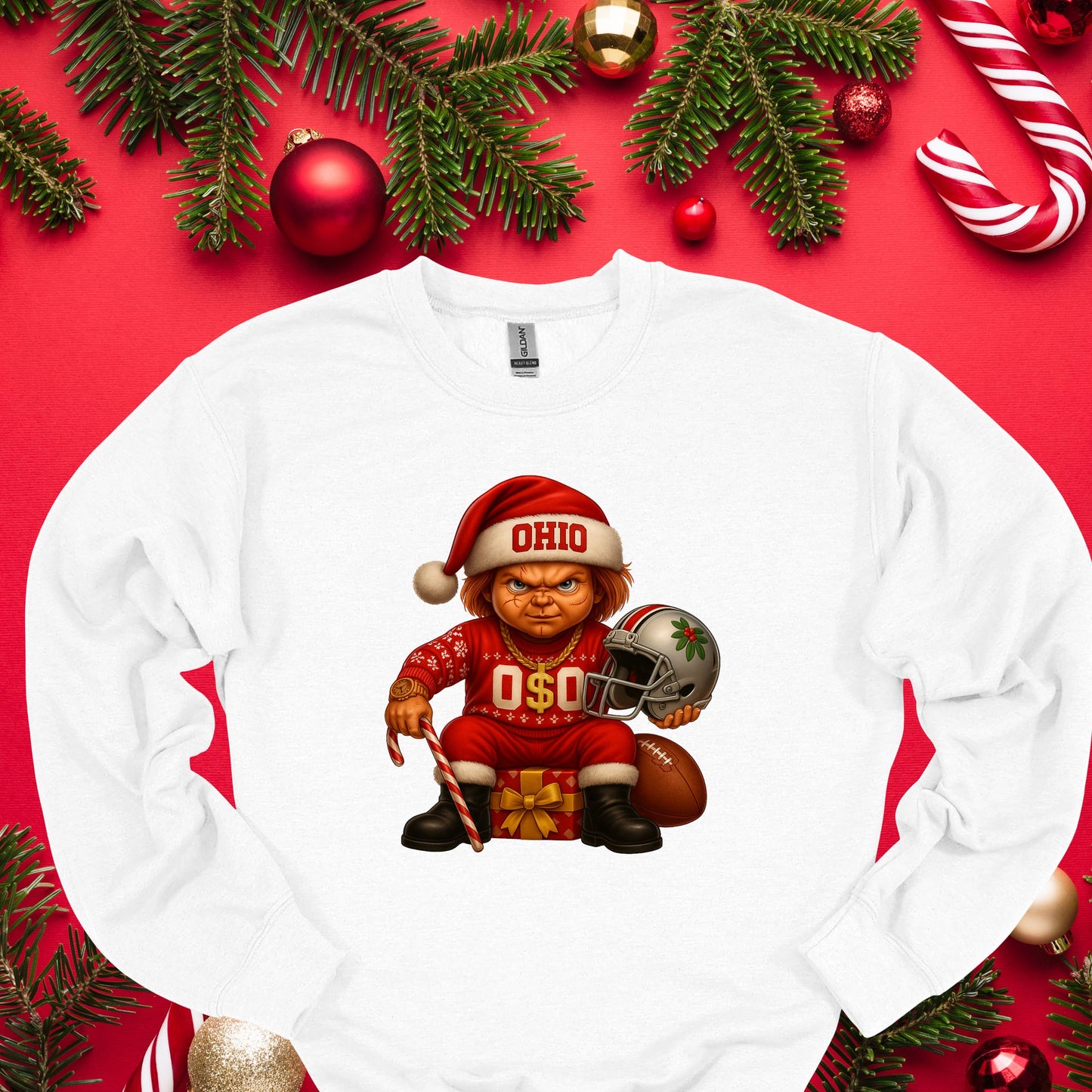 Ohio Christmas Grumpy Elf Football Tee – Funny Holiday Buckeye Fan Shirt