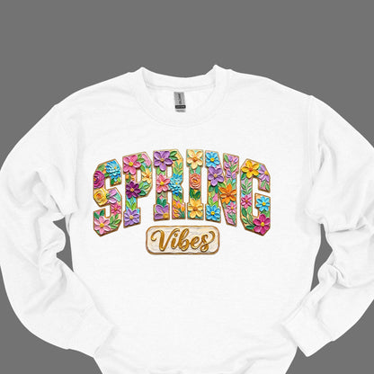 Spring Vibes Floral Shirt – Colorful Flower Letter Graphic Tee