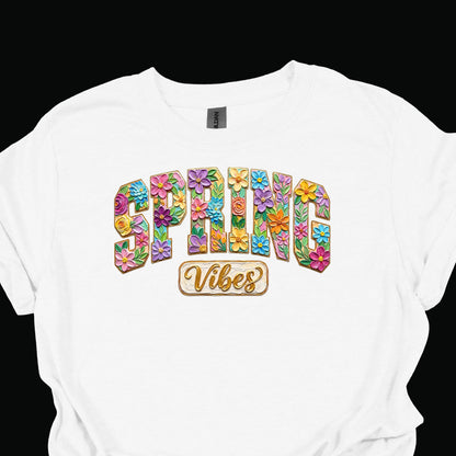 Spring Vibes Floral Shirt – Colorful Flower Letter Graphic Tee