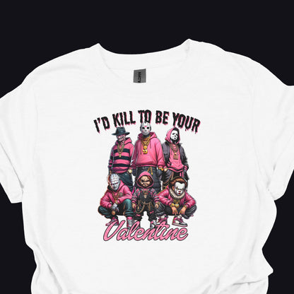 I’d Kill To Be Your Valentine Shirt Hoodie Sweatshirt – Horror Valentine Pink Graphic Tee Funny Dark Love Gift