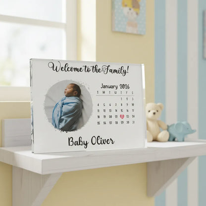 Personalized Newborn Acrylic Photo Block (7x5) – “Welcome to the Family” Keepsake