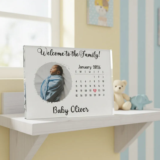 Personalized Newborn Acrylic Photo Block (7x5) – “Welcome to the Family” Keepsake