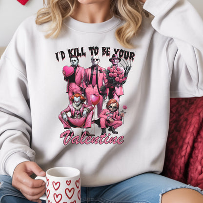 I’d Kill To Be Your Valentine Shirt Hoodie Sweatshirt – Pink Horror Valentine Graphic Tee Funny Dark Love Gift