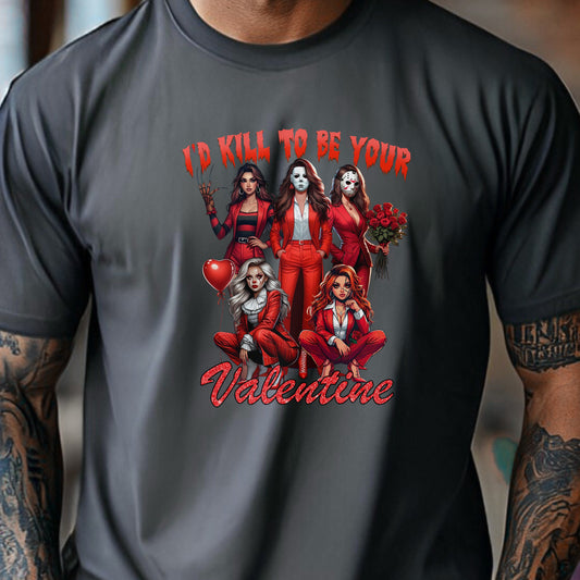 I’d Kill To Be Your Valentine Shirt Hoodie Sweatshirt – Horror Valentine Graphic Tee Funny Dark Love Gift