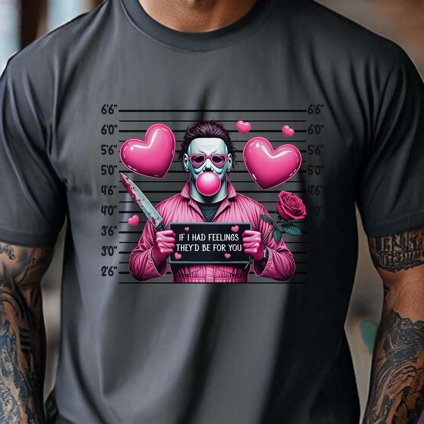 Funny Dark Humor Valentine Shirt – Horror Mugshot Pink Hearts Tee Hoodie Sweatshirt