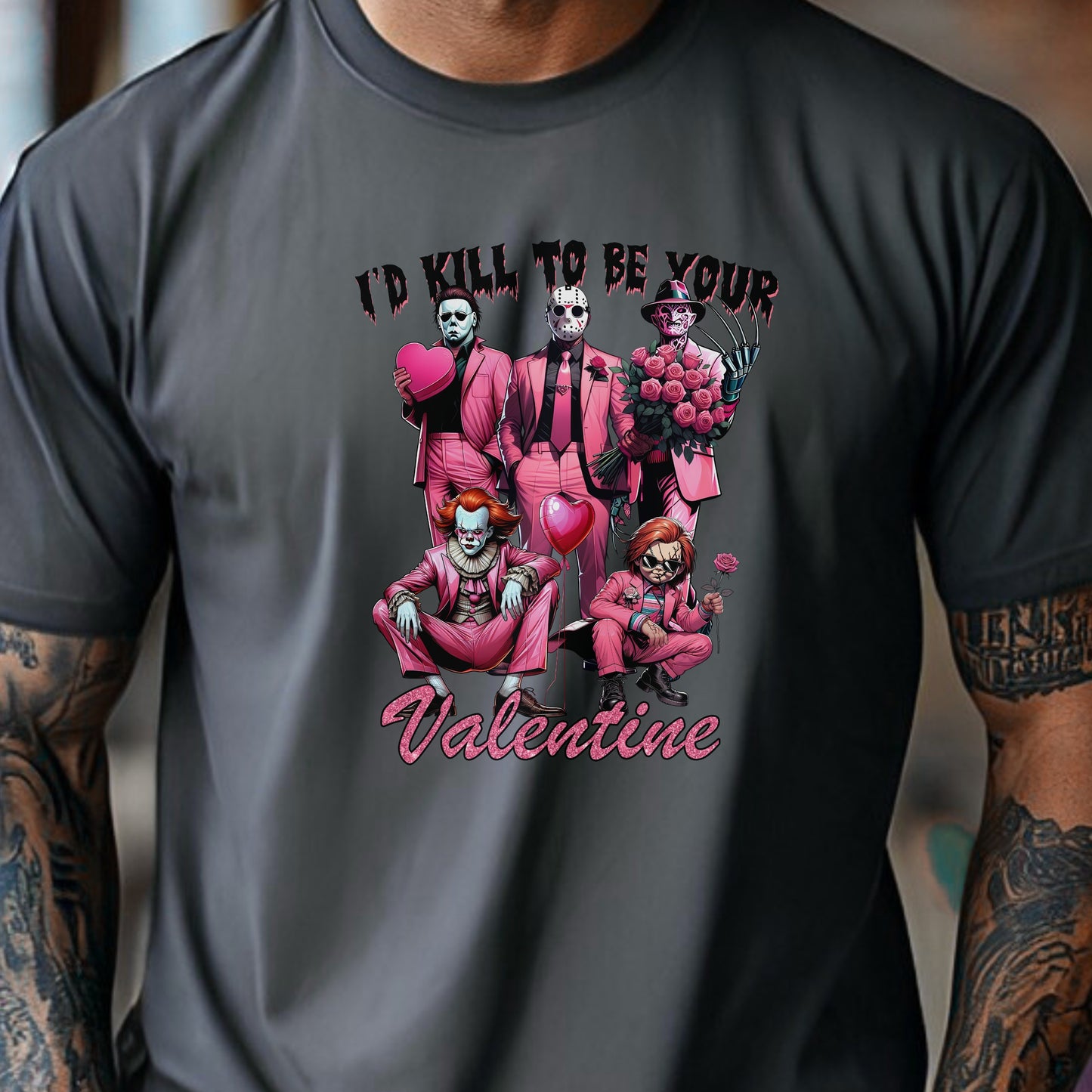 I’d Kill To Be Your Valentine Shirt Hoodie Sweatshirt – Pink Horror Valentine Graphic Tee Funny Dark Love Gift