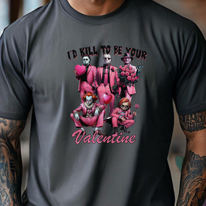 I’d Kill To Be Your Valentine Shirt Hoodie Sweatshirt – Pink Horror Valentine Graphic Tee Funny Dark Love Gift