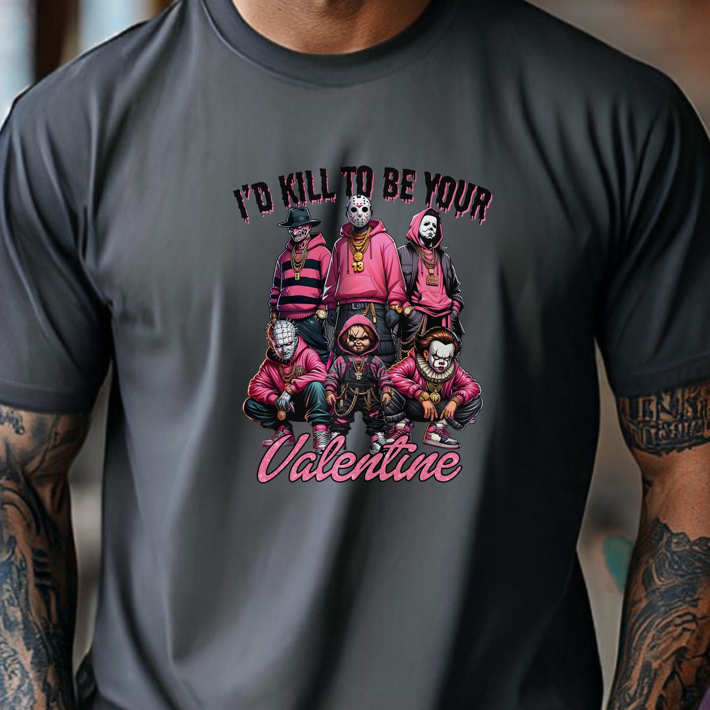 I’d Kill To Be Your Valentine Shirt Hoodie Sweatshirt – Horror Valentine Pink Graphic Tee Funny Dark Love Gift