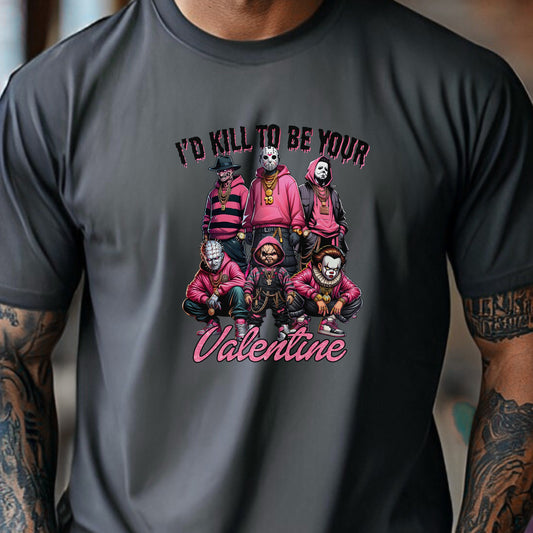 I’d Kill To Be Your Valentine Shirt Hoodie Sweatshirt – Horror Valentine Pink Graphic Tee Funny Dark Love Gift