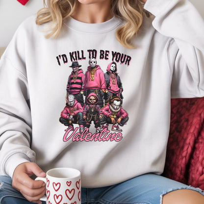 I’d Kill To Be Your Valentine Shirt Hoodie Sweatshirt – Horror Valentine Pink Graphic Tee Funny Dark Love Gift