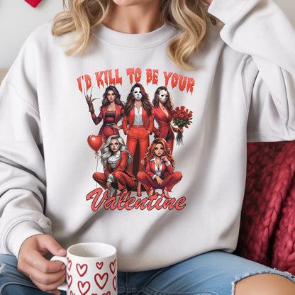 I’d Kill To Be Your Valentine Shirt Hoodie Sweatshirt – Horror Valentine Graphic Tee Funny Dark Love Gift