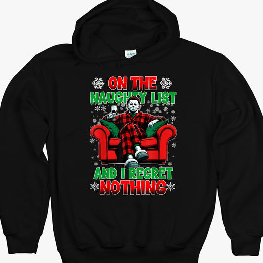 Naughty List Christmas Horror Hoodie – Funny Holiday Hoodie for Horror Fans
