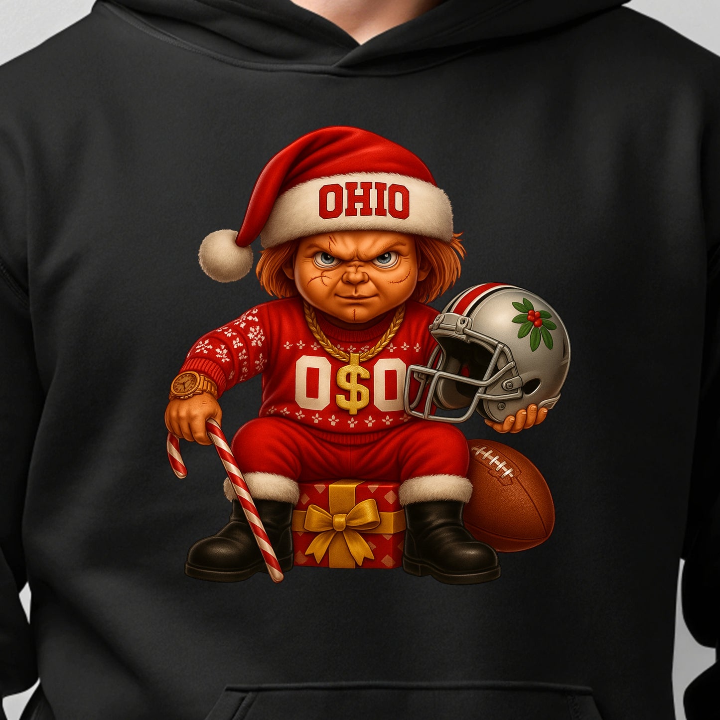 Ohio Christmas Grumpy Chucky Football Hoodie – Funny Holiday Buckeye Fan hoodie